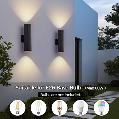 Cerdeco 15" Black Modern Outdoor Wall Light 2 Pack,Cylinder Up Down Aluminum Exterior Wall Sconce for House Porch Garage Patio Doorway Entryway,ETL Listed