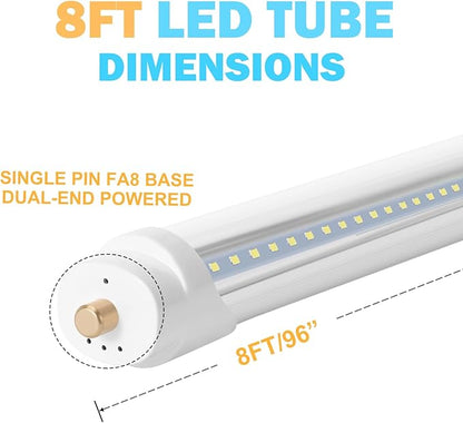 8FT LED Bulb T8 90W V Shaped Led Tube Light,Need Bypass Ballast,Single Pin FA8 Base 5000K Daylight White, 8 Foot (Replace 180W Lamp) Dual-Ended Power AC 90-277V 10 Pack