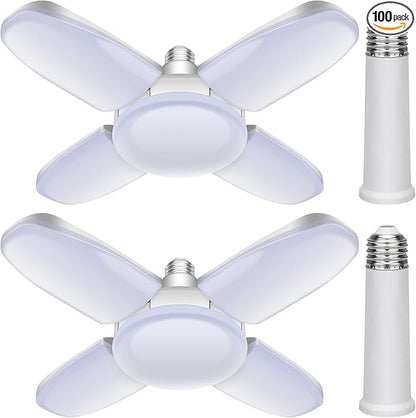 LED Garage Lights 2 Pack, New Upgrade 80W Deformable Shop Lights with 4 Adjustable Panels, E26/E27 LED Ceiling Light, 8000LM 6500K Hight Bay Light for Basement Warehouse Workshop