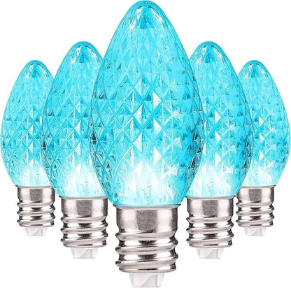 Holiday Lighting Outlet Faceted C7 Christmas Lights | Teal LED Light Bulbs Holiday Decoration | Warm Christmas Decor for Indoor & Outdoor Use | 2 SMD LEDs in Each Light Bulb | Set of 500