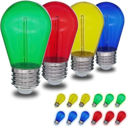 Jslinter Colored String LED Light Bulbs - 1 watt Plastic Outdoor Indoor S14 Bulbs for Christmas String Light Replacement - Shatterproof - E26 Base - 16Pack - Red/Blue/Yellow/Green
