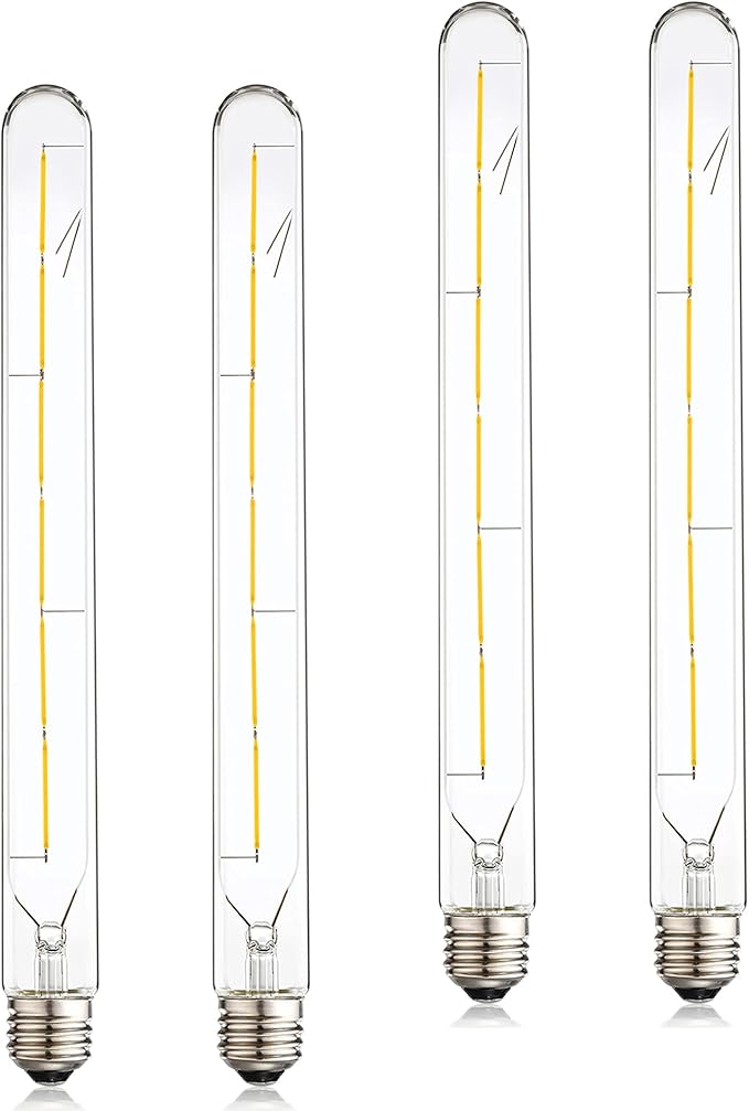 Dimmable Led Tubular Bulb 6W,3000K Soft White,T30 Long Tube Edison Led Vintage Filament Bulb,60W Equivalent,Clear Glass Cover, E26 Medium Base,4-Pack. (11.8in(300mm)-6W)