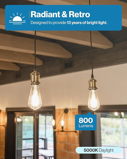 Sunco 20 Pack Edison Bulbs LED ST64, Clear Vintage Filament Waterproof Bulb, 800 LM, 8W (60W Equivalent), ST19, 5000K Daylight, E26 Medium Base, Decorative Dimmable UL