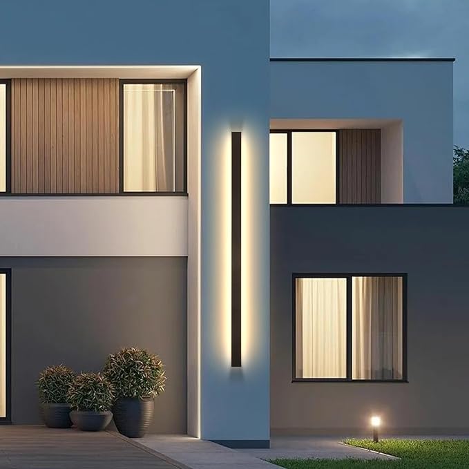 Modern Outdoor Wall Light，70.8inch Black Exterior Light Fixtures Wall Mount,3000K Long LED Linear Porch Lights Wall Sconce,LED Outside Lighting IP65 Waterproof for House,Garage,Front Door