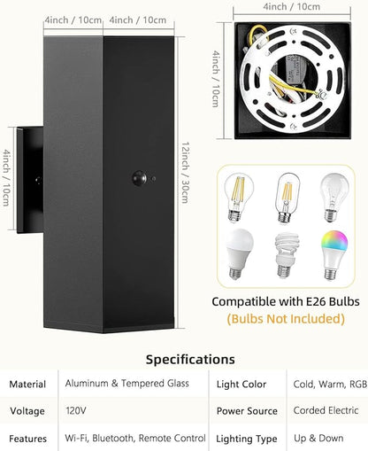 KIZON Motion Sensor Outdoor Lights, Modern Outdoor Sconce Light Wall Mount, Black Motion Detector Lights for Outside, Aluminum Up and Down Light for House Porch Front Door