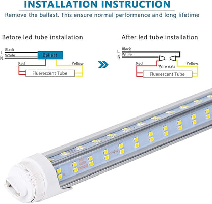 10PCS, LED Shop Light 8FT Tube, 2 Pin LED Tube Lights 270 Degree Angle, V Shaped 4 Row LEDs,R17D HO Rotatable LED Bulb, 144W, Clear Cover, Cold White 6000k, Fluorescent Tube Replacement