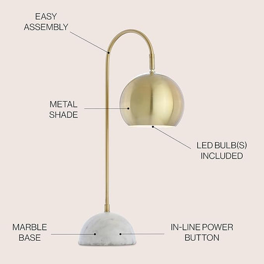 JONATHAN Y JYL6000A 23.5" Modern Brass and Marble Table Lamp, Contemporary Task Lamp for Office Desk, Bedside Nightstand Lamp for Bedroom, Living Room with Brass Gold Metal Shade, LED Bulb Included