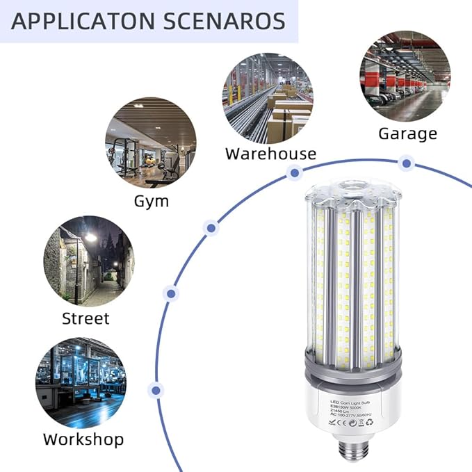 150W LED Corn Light Bulbs 2 Pack, AC110-277V, E26/E39 Base, 21450LM, Cob Bulb 5000K Daylight White Commercial Grade Corn Lights for Warehouse Parking Lots High Bay Street Light