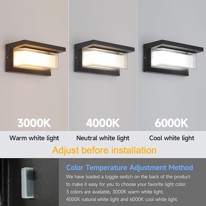 24W LED Outdoor Wall Lights Exterior/Interior Adjustable 3-Color Sconces Lights 2100LM IP65 Waterproof Modern Outdoor Lighting Fixtures Aluminum Wall Lights Compatible with Dimmers