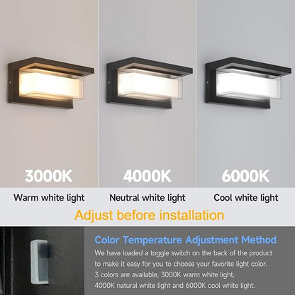 24W LED Outdoor Wall Lights Exterior/Interior Adjustable 3-Color Sconces Lights 2100LM IP65 Waterproof Modern Outdoor Lighting Fixtures Aluminum Wall Lights Compatible with Dimmers