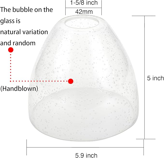 Bell Shade Lighting Fixture Glass Shade Replacement, 5.9"W x 5"H, 1-5/8 Inch Fitter, 3 Pack Clear Seeded Bubble Glass Shade Globe Cover for Chandelier Pendant Light Wall Sconce