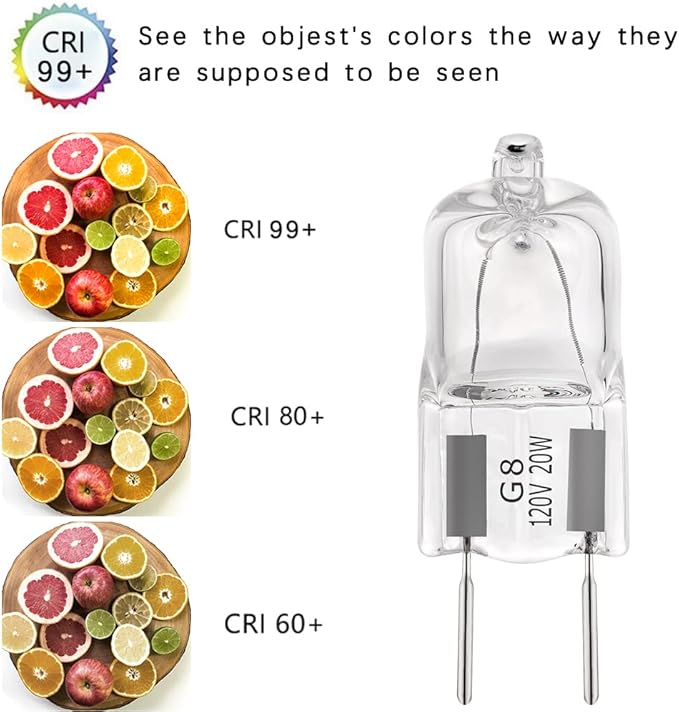 G8 Halogen Light Bulbs 20W 120V Under Cabinet Lighting Replacements 2Pin 2700K Warm White (Pack of 10)