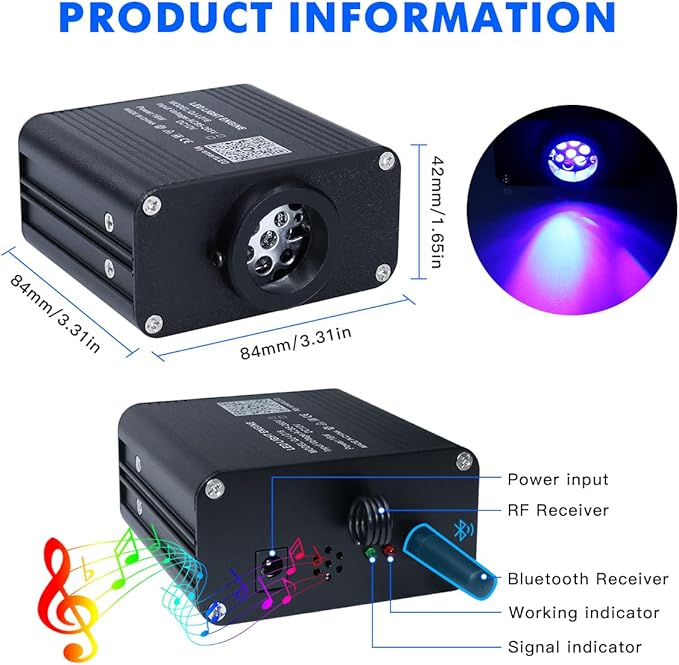 AZIMOM 50pcs 9.8ft Side Glow Fiber Optic Sensory Light for Autism Room,16W Twinkle&Sound Activated Light Box,Fiber Optic Curtain 3x0.75mm Flash Point Light Up Cable