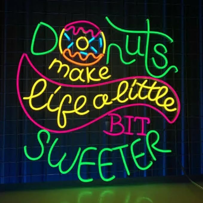 Donuts Make Life A Little Bit Sweeter Neon Light, Donut Neon Sign, Baker Led Light, Bakery Led Sign, Baking Room Wall Decor, Cake Neon Light Size:23inch