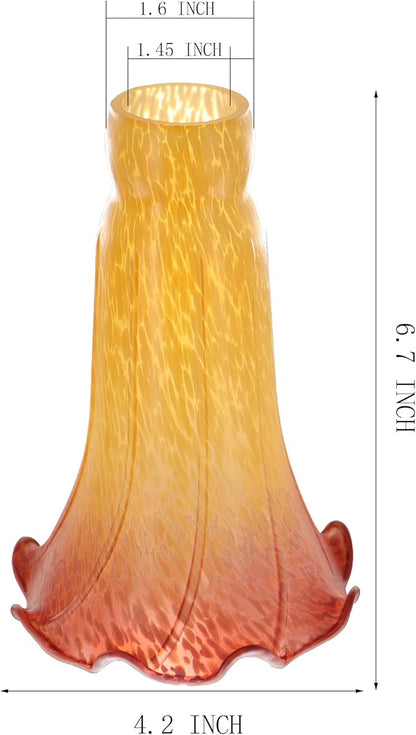Lily Flower Glass Lampshade Replacement, 2 Pack,Tulip Style Table Floor Lamp Shade Replacement 4.2" x 4.2" x 6.7" (Yellow Tea Color)