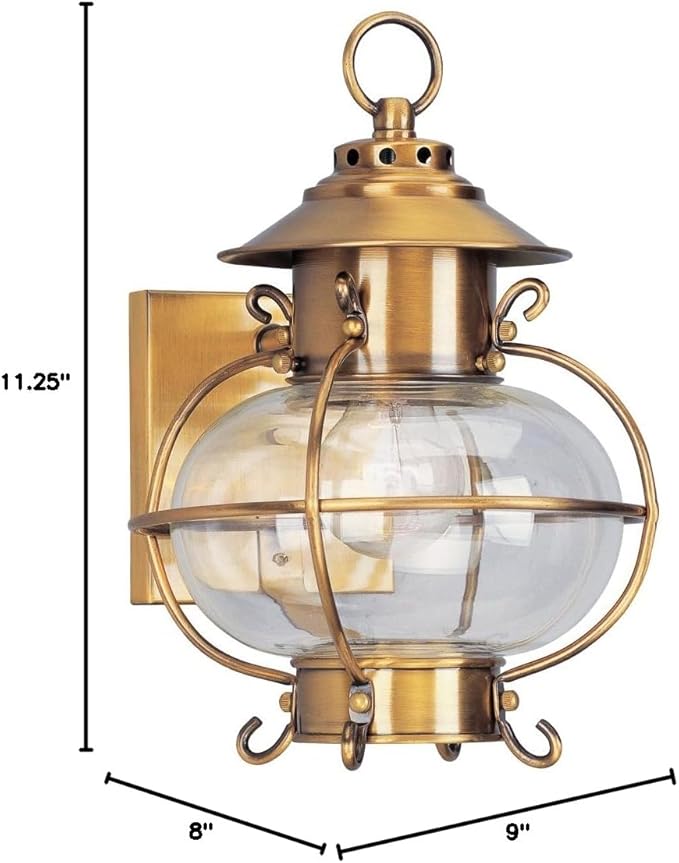 Livex Lighting 2221-22 Outdoor Wall Lantern with Hand Blown Clear Glass Shades, Flemish Brass