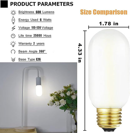 Leools E26 Frosted Edison Bulb 4W Equivalent E26 LED Bulb 40 Watt Dimmable Neutral White 4000K E26 Light Bulb AC120V 400lm Tubular T14 T45 LED Bulb for Pendant,Sputnik,Vanity,Chandeliers Pack of 6