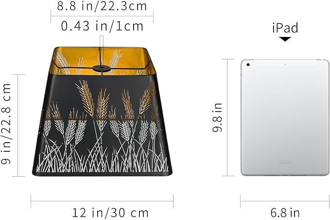 Medium Square Lamp Shades, ALUCSET Metal Lampshade with Pattern of Wheatear for Table Lamp and Floor Light, 9 x 12 x 8.8 Inch, Spider (Black/Gold)