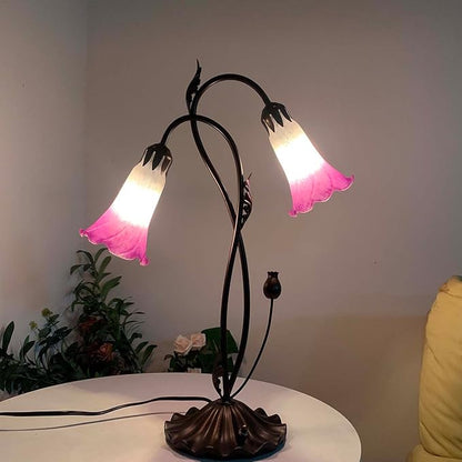 Bieye L10847 Lily Flower Blown Glass Accent Table Lamp for Living Room Bedroom Decoration (2-Light, Pink)