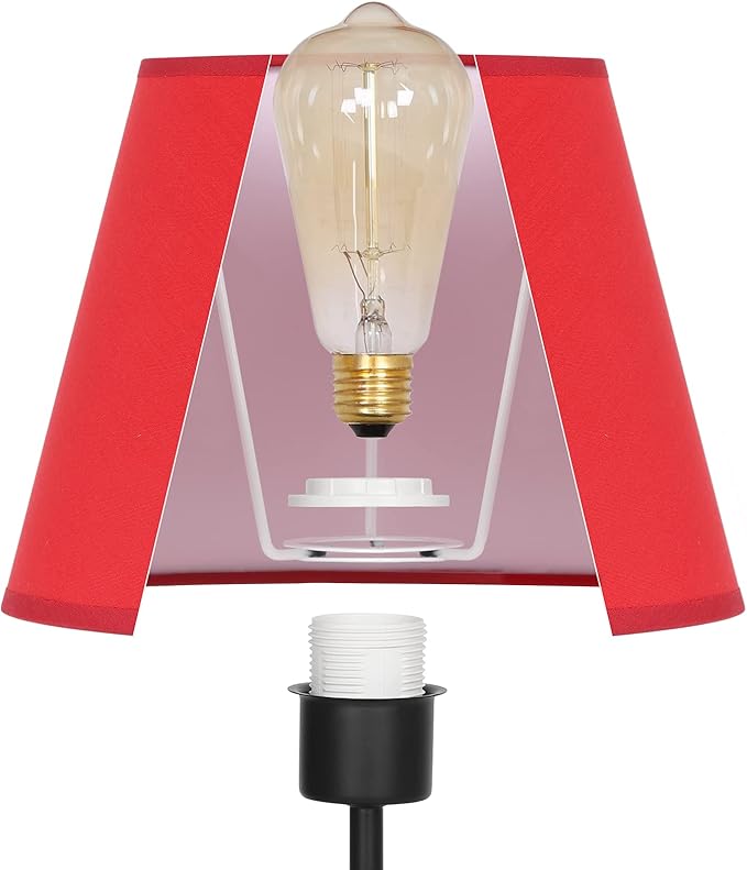 Table Lamps for Bedroom Set of 2, USB Bedside Lamps with Red Fabric Shade, Nightstand Lamps for Bedroom Living Room Study Room Office
