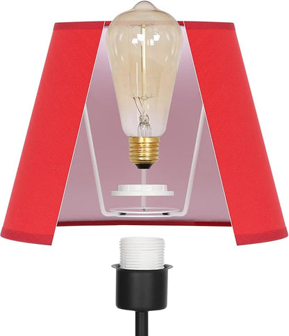 Table Lamps for Bedroom Set of 2, USB Bedside Lamps with Red Fabric Shade, Nightstand Lamps for Bedroom Living Room Study Room Office