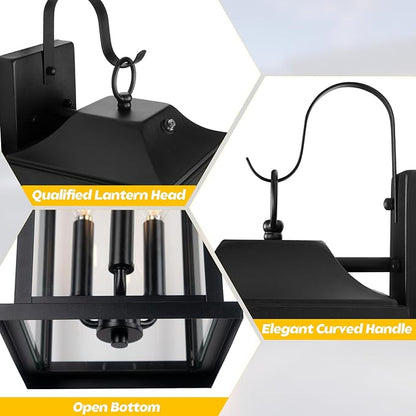 2-Pack Dusk to Dawn Outdoor Lighting 23 Inch Extra Large, 3-Light Modern Black Outdoor Wall Lights Exterior Lighting Fixtures, IP65 Waterproof Outdoor Lanterns Photocell Sensor, E12