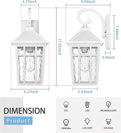 Darkaway Large Outdoor Wall Lights for House, 18inch Exterior Lighting Fixtures Wall Mount Outdoor Porch Lights Waterproof White Outside Sconce Lights with Water Ripple Glass for Patio Hallway Garage