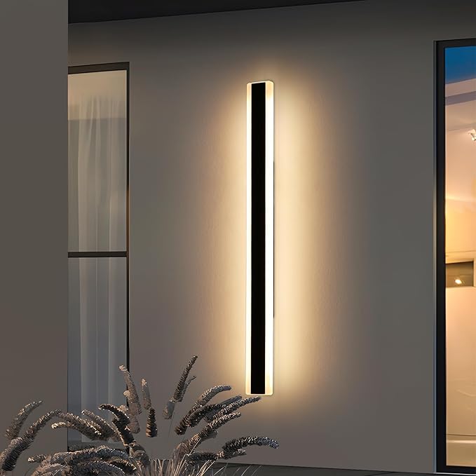 Modern Outdoor Wall Light, 59inch Long LED Wall Sconce, IP65 Waterproof, 3000K Warm White, Black Linear Exterior Lighting Fixture Garage Lamp for Porch, Patio, Garage, Shop, Garden