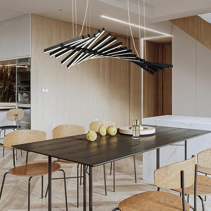 JAYMP Designer Chandelier Modern Dimmable LED Pendant Light, Adjustable Strip Light Bar, Remote Control Kitchen Island Dining Room Hanging Lamp, Matte Black 20 Lights