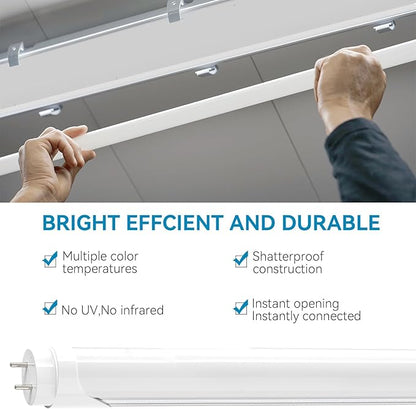 JESLED T8 LED 4FT Tube Lights, Type A+B, 24W, 3200LM, 6 Colors 3000K | 3500K | 4000K | 5000K | 6000K | 6500K, Plug and Play or Ballast Bypass, LED Bulbs 4 Foot Replacement, Dual-Ended, Frosted,4 Pack