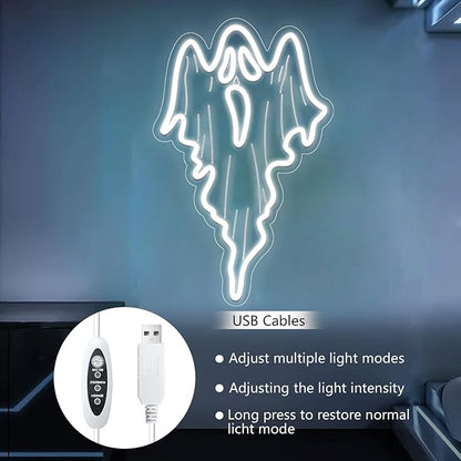 Halloween Decorations Ghost Face LED Neon Sign, Dimmable Neon Light for Game Room Wall Decor Man Cave Birthday Halloween Decor Christmas Gift (16.8in*10.63in)