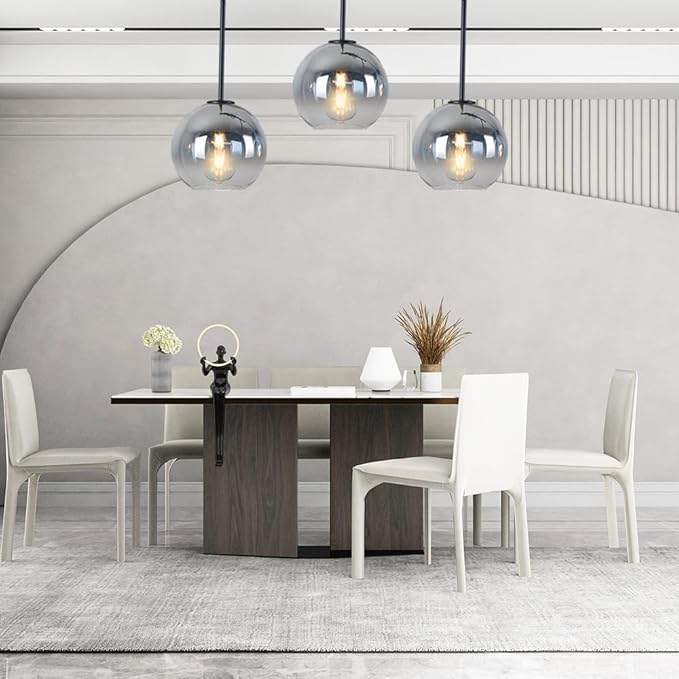Modern Black Globe Pendant Light - Glass Ceiling Pendant for Kitchen, Dining Room - Silver, Mid Century Style - 11.8 Inch