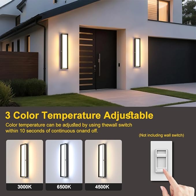 10%-100% Dimmable Outdoor Wall Lights,LED 3000k 4500K 6000k Exterior Light Fixture,IP65 Waterproof Matt Black Wall Sconce Light Fixture for House Porch Patio Garage (1Pack)
