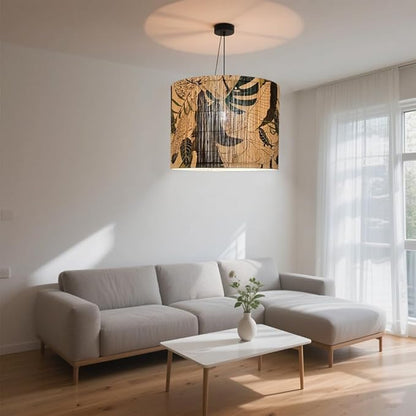Bamboo Lampshade With Tropical Plants green floral Design, Suitable For Floor Lamps And Desk Lamps, Art deco, Rustic And Elegant, Groovy Unique(11.8 * 9Inch) (Tropical Plants A)