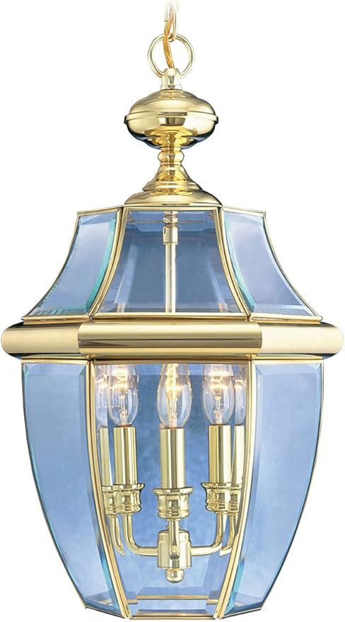 Livex Lighting 2355-02 Monterey 3-Light Outdoor Hanging Lantern, Polished Brass