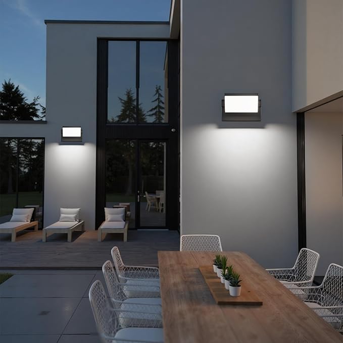 40W LED Outdoor Wall Lights, 5500K Modern Exterior Light Fixtures, IP65 Waterproof Flood Lights, 360 ° Adjustable Head Black Porch Lighting for House (2 Packs)