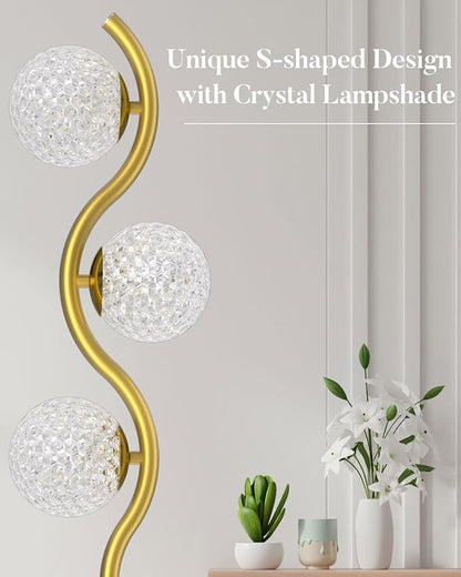 60IN Dimmable Gold Standing Lamps, Ice Crystal Modern Floor Lamp with 3000K G9 Bulbs Included, Mid Century Vintage Globe Floor Lamp for Living Room