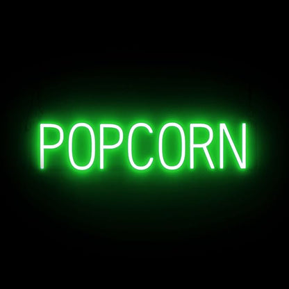 SpellBrite POPCORN Sign | Treat-Related Sign with Neon Look, Green LED Light Source | 28.1" x 6.3"
