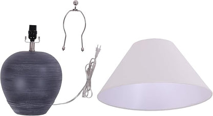 Farmhouse Ceramic Table Lamp, 18" Rustic Table Lamp with Linen Shade, Bedside Nightstand Lamps for Bedroom, Living Room, E26 Socket, Black with White Striped