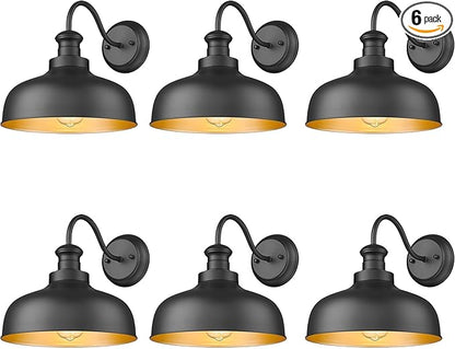 Outdoor Barn Lights for Farmhouse, Anti-Rust 6 Pack 11.5 Inch Dome Exterior Wall Mount Lights Fixture ,Weather Resistant Outdoor Wall Sconce Lighting for Porch, Garage, Patio, Entryway (Black, 6 Pack)
