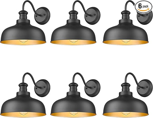 Outdoor Barn Lights for Farmhouse, Anti-Rust 6 Pack 11.5 Inch Dome Exterior Wall Mount Lights Fixture ,Weather Resistant Outdoor Wall Sconce Lighting for Porch, Garage, Patio, Entryway (Black, 6 Pack)