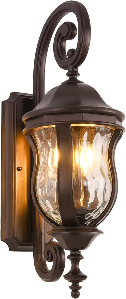 Outdoor Wall Sconces, Brown Outdoor Porch Lights, 22.8" H Large Exterior Wall Lanterns, Waterproof Exterior Lighting Fixtures with Water Glass for Patio Garage Doorway