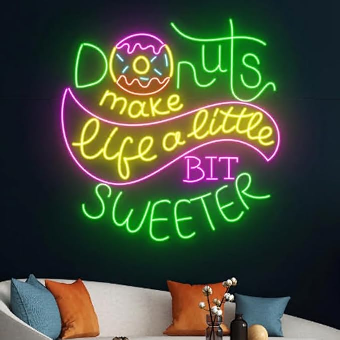 Donuts Make Life A Little Bit Sweeter Neon Light, Donut Neon Sign, Baker Led Light, Bakery Led Sign, Baking Room Wall Decor, Cake Neon Light Size:23inch