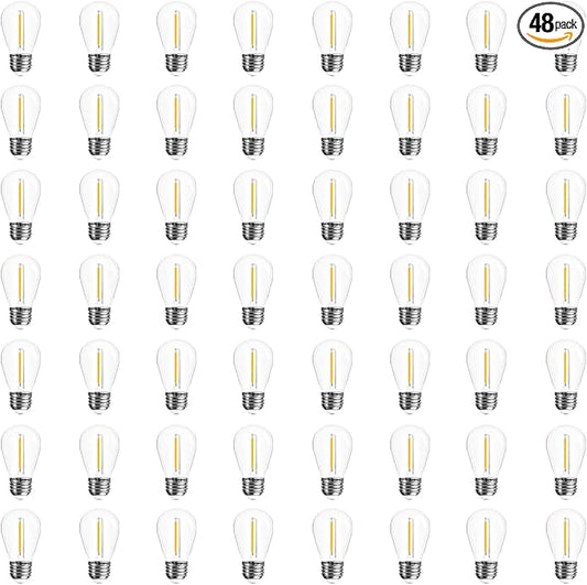 48-Pack LED Outdoor String Light Bulbs, Waterproof S14 Replacement Bulb, E26 Base, 1W 120V, 2700K Warm White
