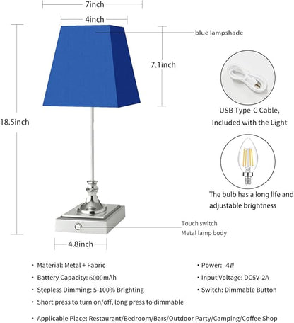 Rechargeable LED Table Lamps with Stepless Touch Control,Light Sliver Cordless Lamp for Living Room&Bedside&Patio&Shower,Small Desk Lamp(6000mAH Battery),1 Pack for Home Decor,Best Gifts for Family