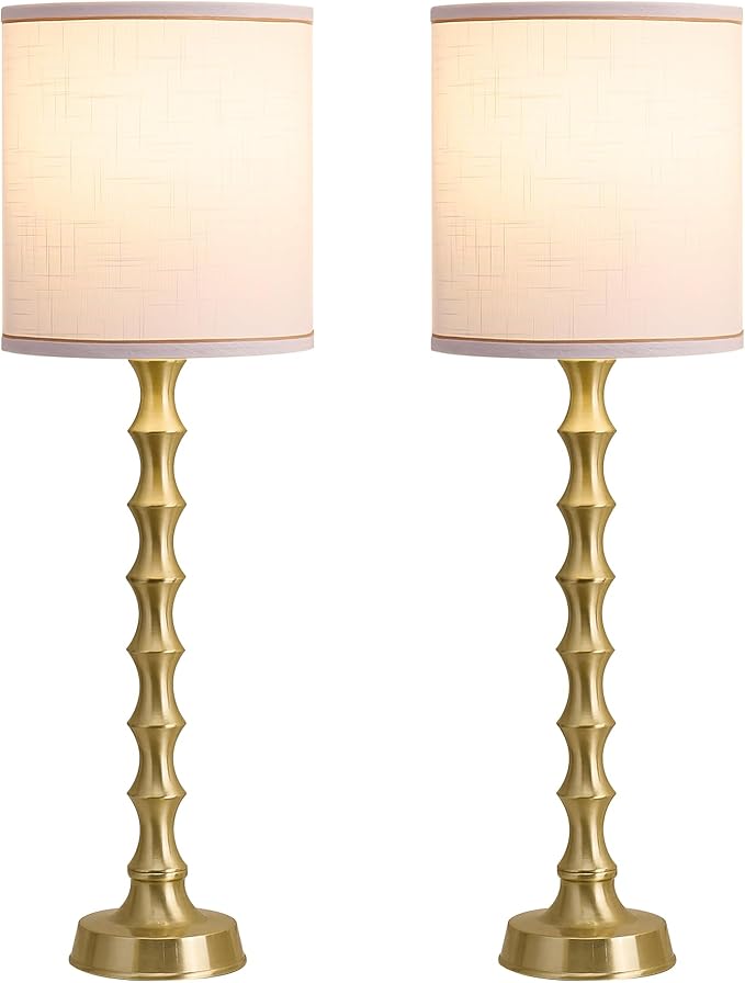 30.5" Gold Buffet Table Lamps Set of 2 with White Lampshade, Tall Skinny Gold Lamps Set of 2 for Living Room, Sideboard & Home Office