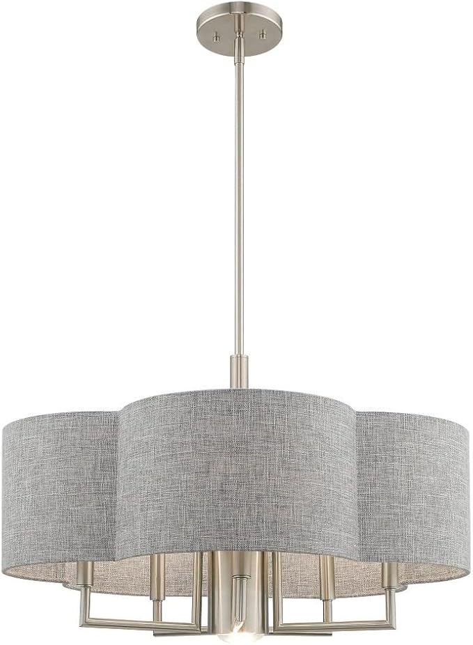 Livex Lighting 51365-91 Kalmar - Six Light Chandelier, Brushed Nickel Finish with Gray Fabric Shade