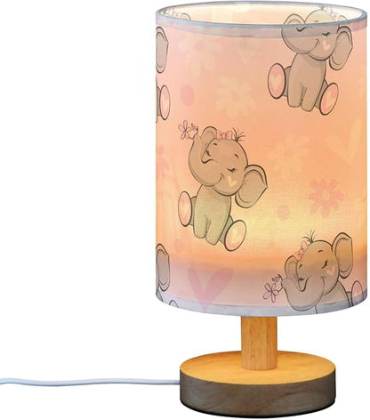 Bedside Lamp Cute Elephant Pink Flower Table Lamp for Bedroom LED Nightstand Lamp Shade USB Ports Wood Base for Living Room Dorm Office