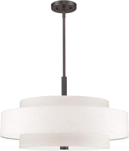 Livex Lighting Fabric Shade 52138-92 Meridian 5 Light English Bronze Pendant