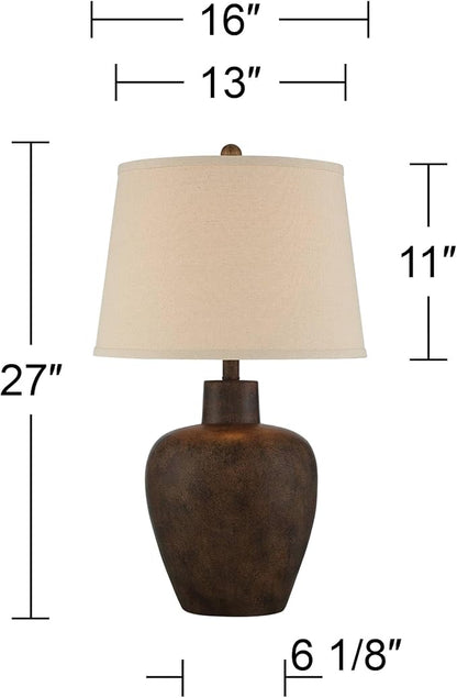 Regency Hill Glenn 27" Tall Urn Farmhouse Rustic Natural Cottage Southwestern Table Lamps Set of 2 WiFi Smart Socket Dark Terra Cotta Finish Living Room Bedroom Bedside Nightstand Fabric Shade